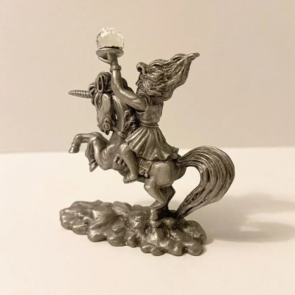 Vintage 1987 Spoontiques Pewter Unicorn Crystal Glass Sphere 3 Inch Figurine - Picture 3 of 12